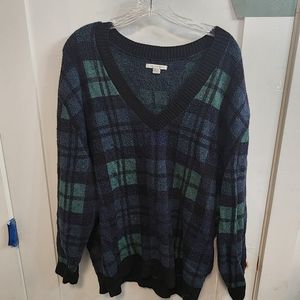 American Eagle Plaid Sweater- XL, Blk/Grn/Blu